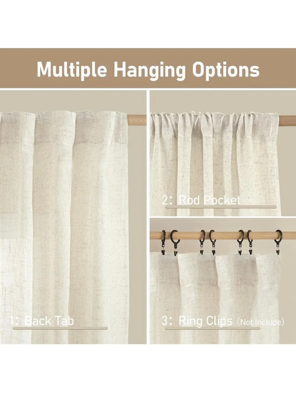 Lamit natural light filtering linen curtains 52 x 90” 2 panels